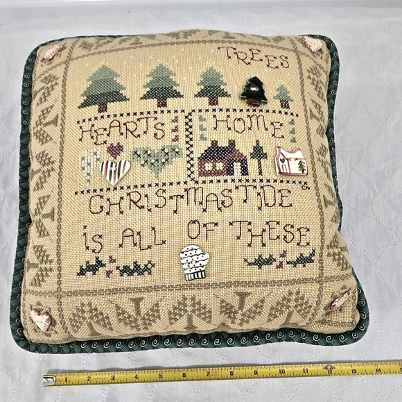 Vtg Handmade Christmas Crosstitched Folk Art Throw Pillow Ceramic Ornaments EUC - Picture 9 of 15